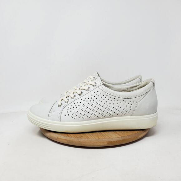ECCO Soft 7 Sneaker Womens 40 Trend Tie Shadow White Leather Perforated Shoes - Picture 1 of 13